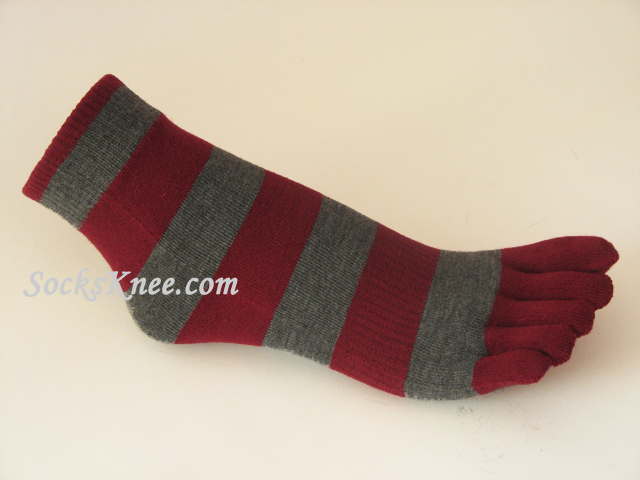 Cardinal/Burgundy Dark Gray Striped Toe Toe Socks, Ankle High