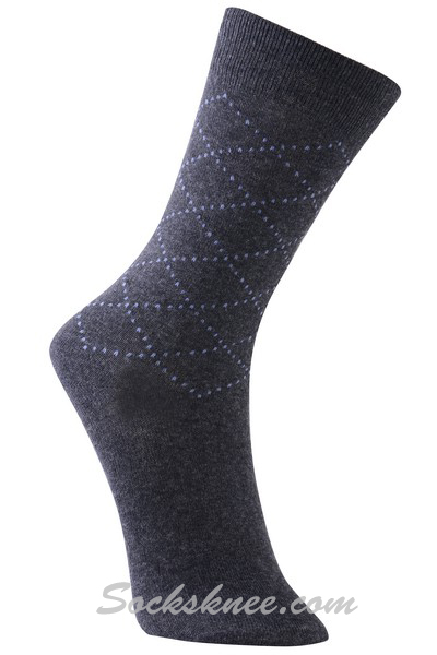 Charcoal Men's Argyle Square Dots Blended Dress socks