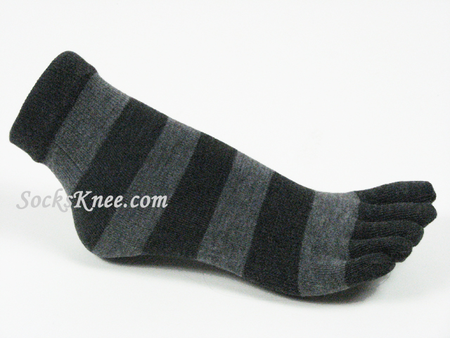 Charcoal Dark Gray Black Striped Toe Toe Socks, Ankle High