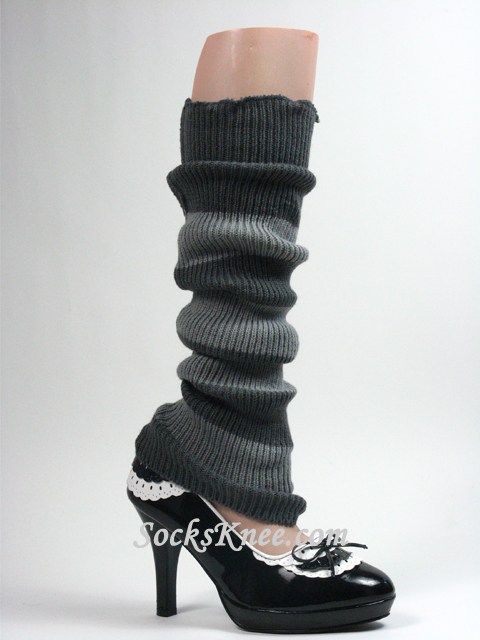 Charcoal Gray and Light Grey Striped Leg Warmer - Click Image to Close