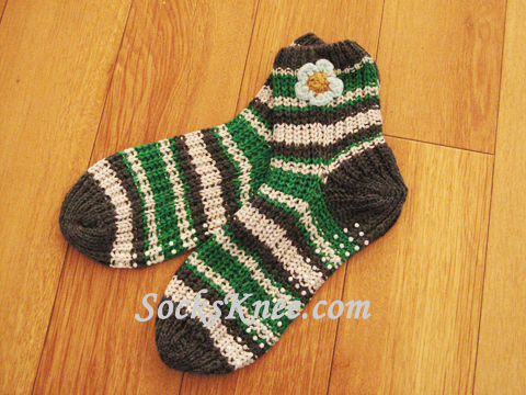 Charcoal/Dark Grey, Green, Gray Knit Sock with Non-Skip Sole - Click Image to Close