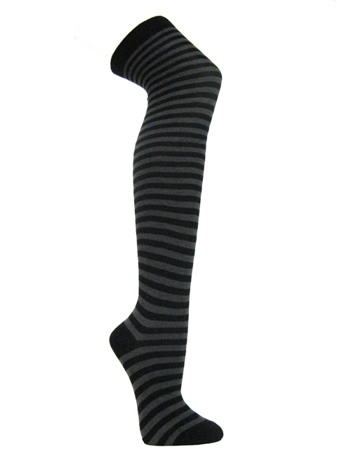 Black and charcoal gray over knee striped socks - Click Image to Close
