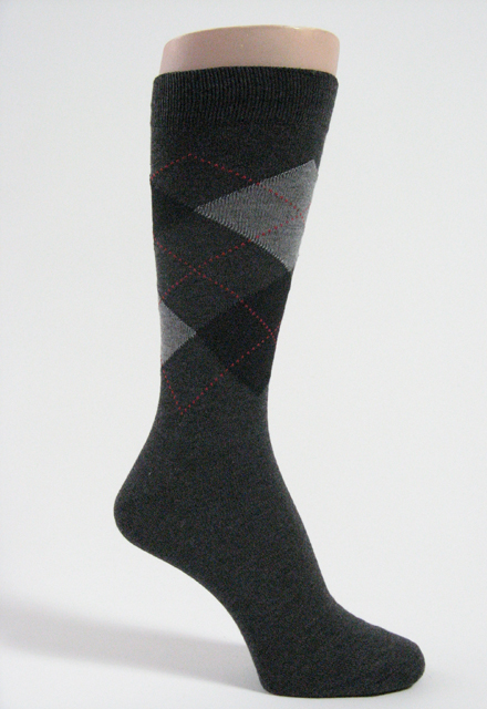 Charcoal black grey Mens argyle socks mid calf