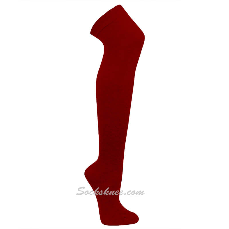 Dark Red Women Over knee Thigh high boot socks - Click Image to Close