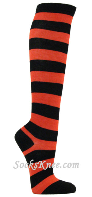 Dark Orange and Black Wider Striped Knee high socks