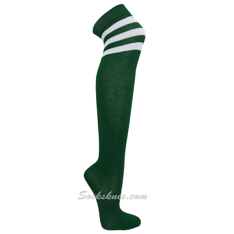 Forest with White Triple Stripes Women Cosplay Over Knee Socks - Click Image to Close