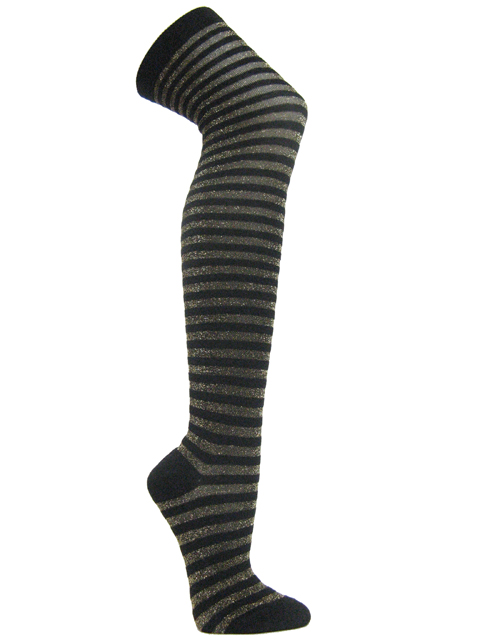 Gold black glitter sparkling striped over knee socks - Click Image to Close