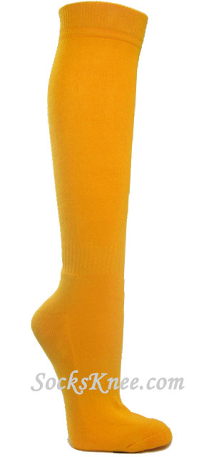Golden yellow athletic knee socks for sports - Click Image to Close