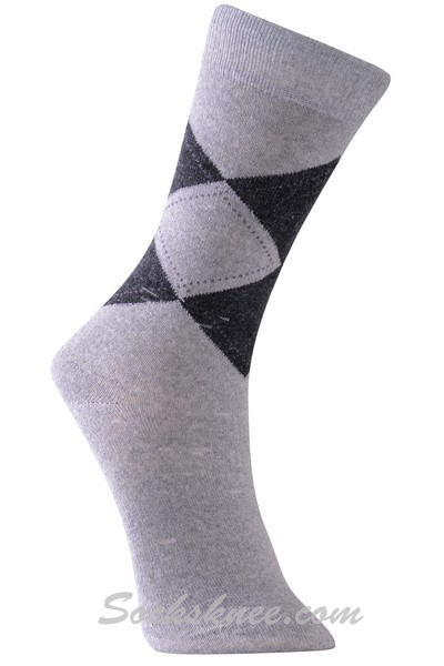 Gray Men's Classic Argyle Cotton Blended Dress Socks - Click Image to Close