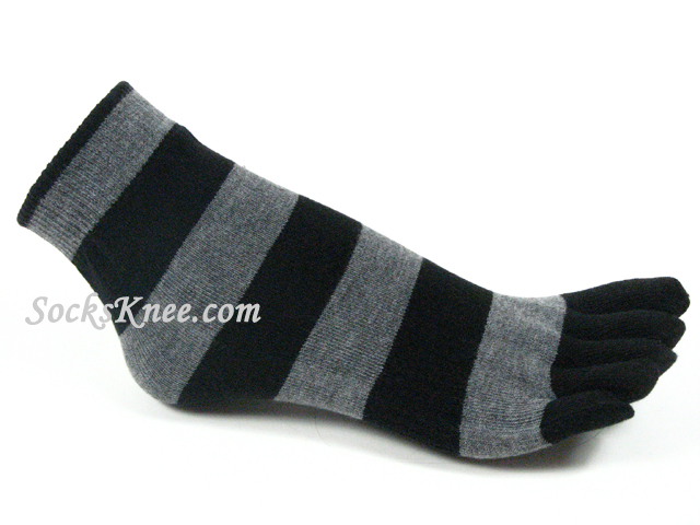 Grey Black Striped Toe Toe Socks, Ankle High - Click Image to Close