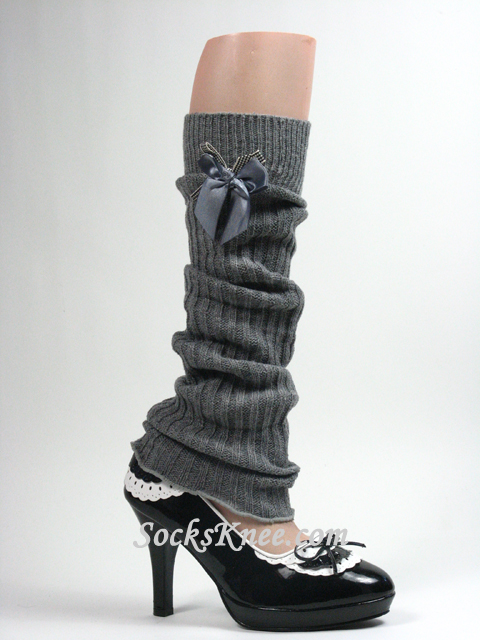 Gray/Grey Leg Warmer with Bow - Click Image to Close