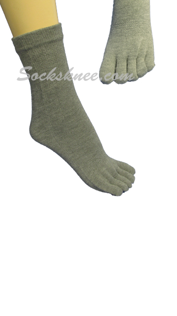 Gray Thick 5 Finger Winter Toe Socks, Quarter ~ Midcalf Length
