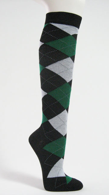 Green grey black argyle knee socks