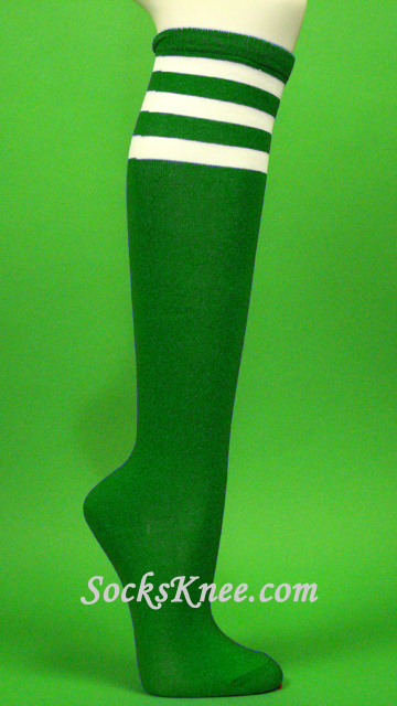 Green with 3 White Stripes Women's Knee Hi Socks