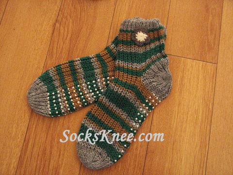 Grey Green Brown Women's Knit Socks with Non Slid Sole