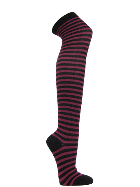 Black and hot pink over knee striped socks - Click Image to Close
