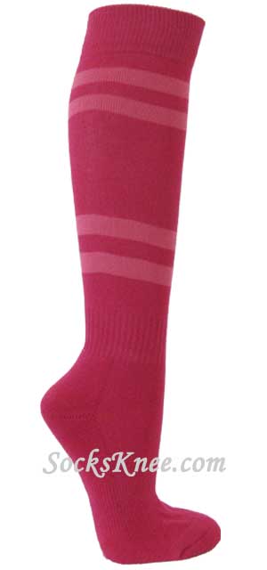 Hot pink cotton knee socks with pink stripes - Click Image to Close