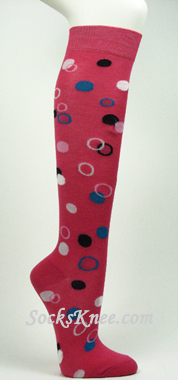 Hot Pink Womens Polka Dots Knee High socks - Click Image to Close