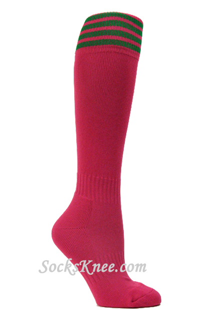 Hot Pink and Green Kid/Youth Football Sport High Socks