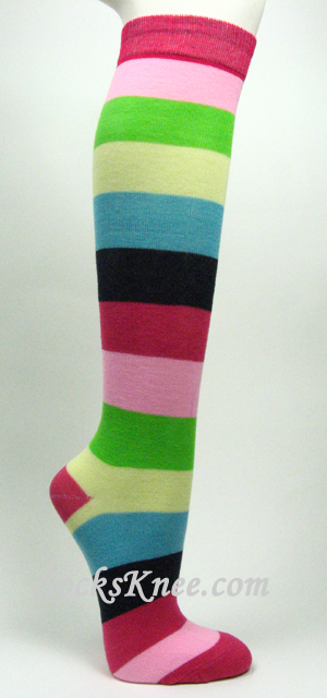 Hot Pink Pink Lime Green Yellow Fashion Knee High Sock for Women