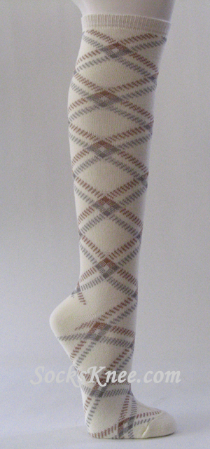 Ivory Women's Argyle Knee High Socks, Thick