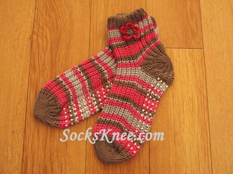 Khaki (Beige/Brown) Pink, Gray Knit Socks with Non-Skid Sole