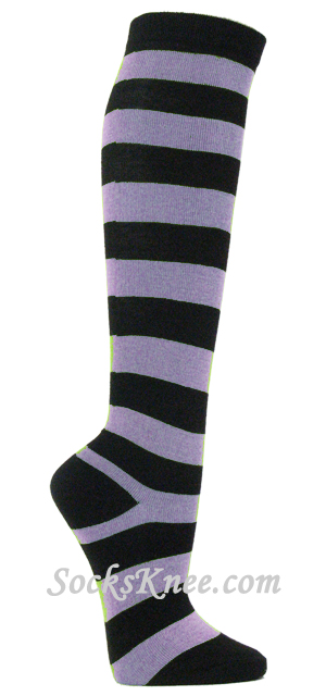 Lavender and Black Striped Knee High Socks for Women