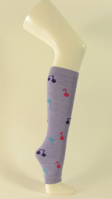 Lavender color leg warmer with music notes pattern