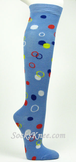 Light Blue Womens Polka Dots Knee High socks