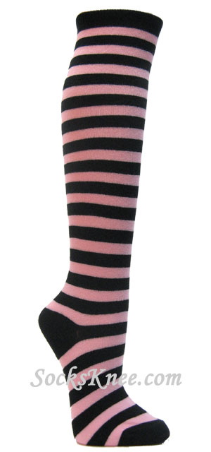 Light pink black stripe womens knee socks