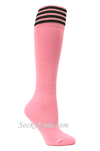 Light Pink and Black Kid/Youth Football Sport High Socks - Click Image to Close