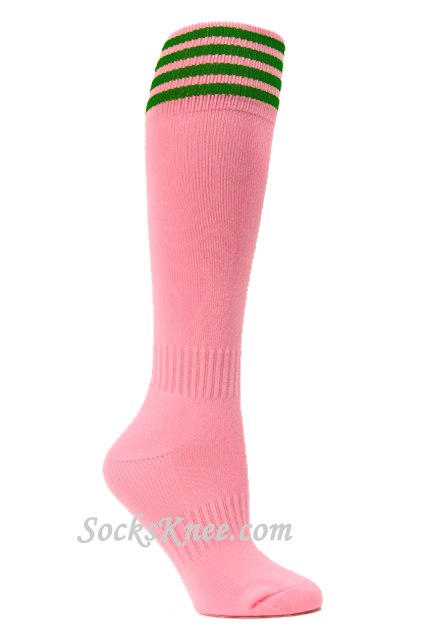 Light Pink and Green Kid/Youth Football Sport High Socks - Click Image to Close