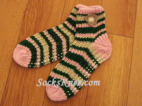 Light Pink x Green Women's Cute Knit Socks with Non Slid Sole