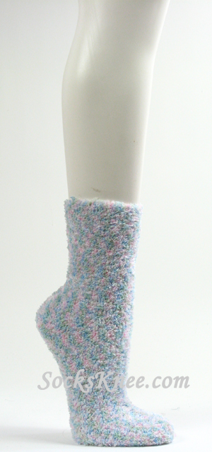 Light Pink Light Blue Fuzzy Sock for Women - Click Image to Close