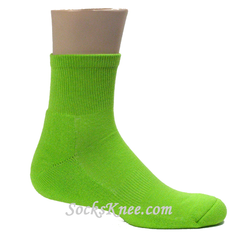 Bright Lime Green Premium Quality Quarter Basketball/Sport Socks - Click Image to Close