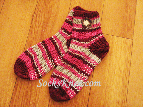 Maroon Hot Pink Grey Women's Knit Sock with Non-Skip Sole