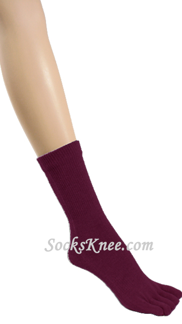 Wine 5fingers Toed Toe Socks, Quarter ~ Mid-calf Length - Click Image to Close