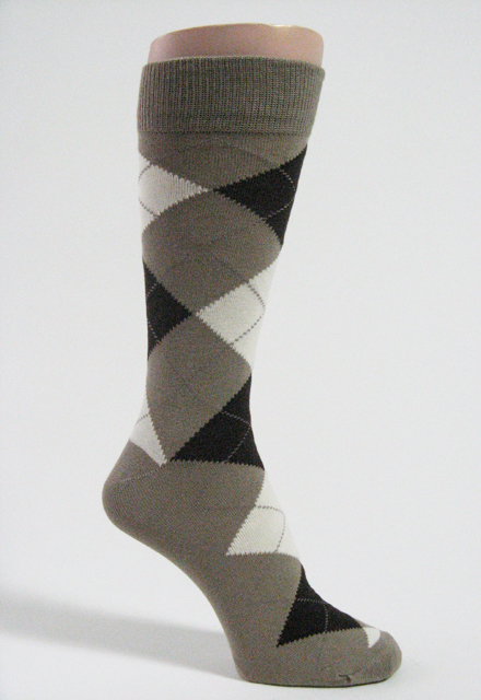 Beige brown cream Mens argyle socks mid calf - Click Image to Close
