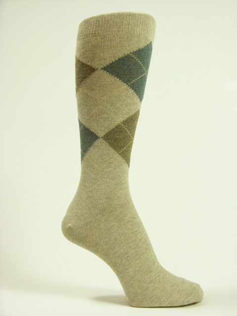 Beige teal khaki Mens argyle socks mid calf - Click Image to Close