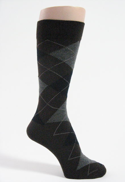 Dark Brown Grey Black Mens argyle socks mid calf