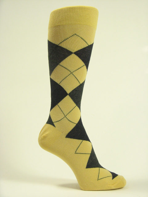 Yellow Charcoal Black Mens argyle socks mid calf - Click Image to Close