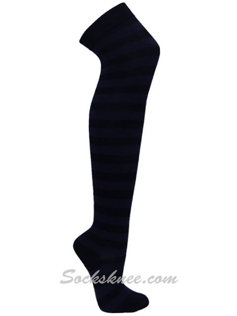 Black and Navy Over Knee Thigh High wider striped socks