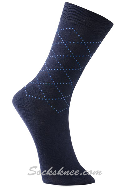 Navy Men's Argyle Square Dots Blended Dress socks