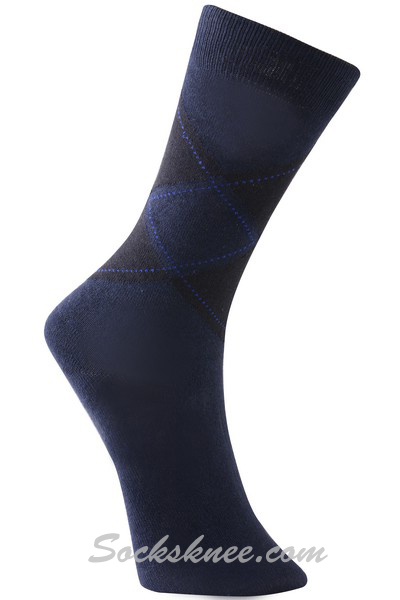 Navy Men's Classic Argyle Cotton Blended Dress Socks