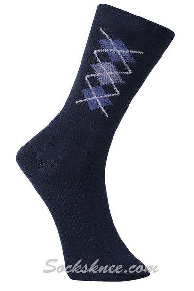 Navy Men's Diamond Blended Dress Socks - Click Image to Close