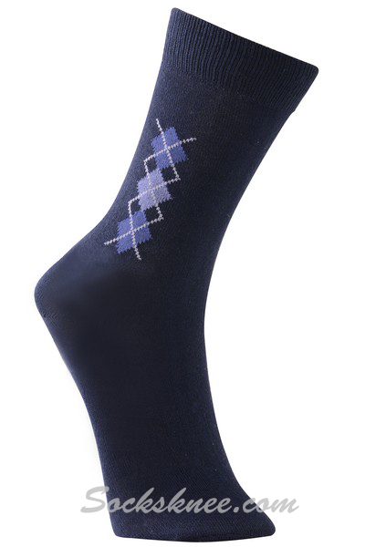 Navy Blue Gray Mens Mini Diamond Mid Calf Dress socks