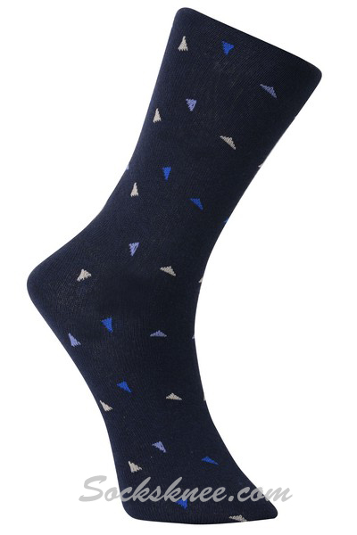 Navy Men's Triangle Confetti Blended Dress Socks - Click Image to Close