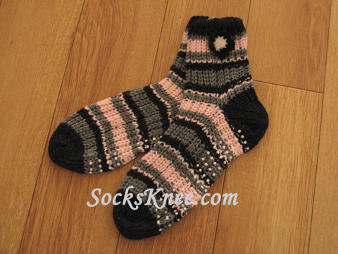 Navy x Soft Pink x Grey Striped Cute Knit Sock w/ Non Slid Sole - Click Image to Close