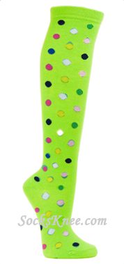 Neon Green Hight Socks with Polka Dots