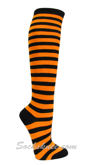 Light Orange / Black striped Knee Ladies womens socks